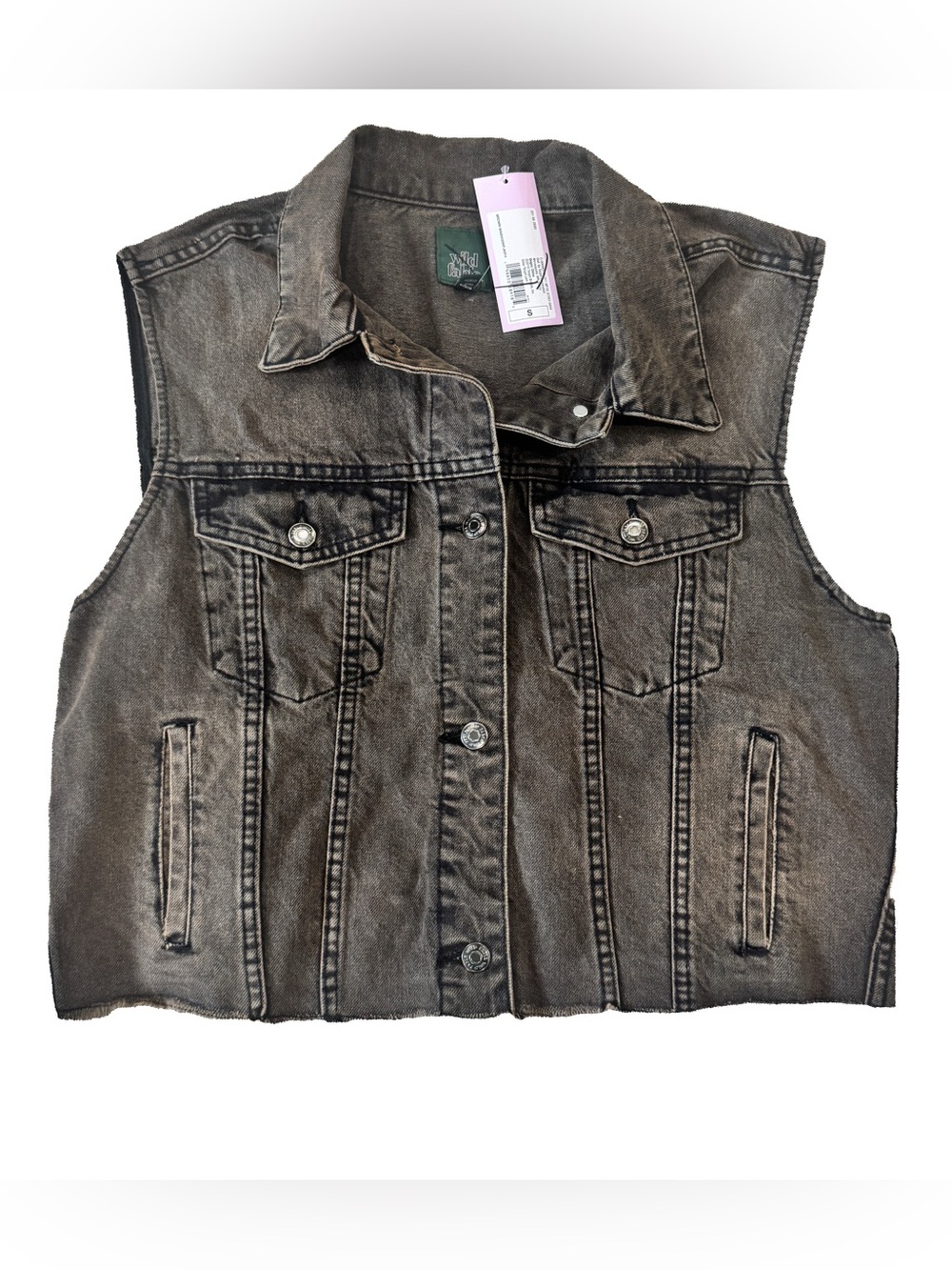 NWT Wild Fable Brown Wash Denim Vest Frayed Hem Size Small